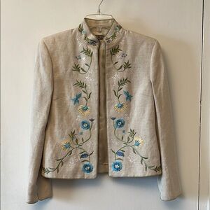 LIKE NEW!! Embroidered Linen Fully-lined Jacket